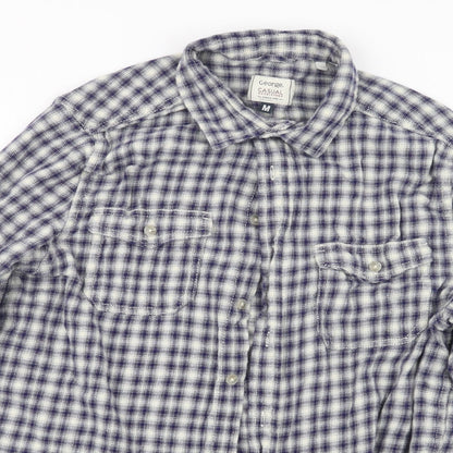 George Mens Blue Check   Button-Up Size M