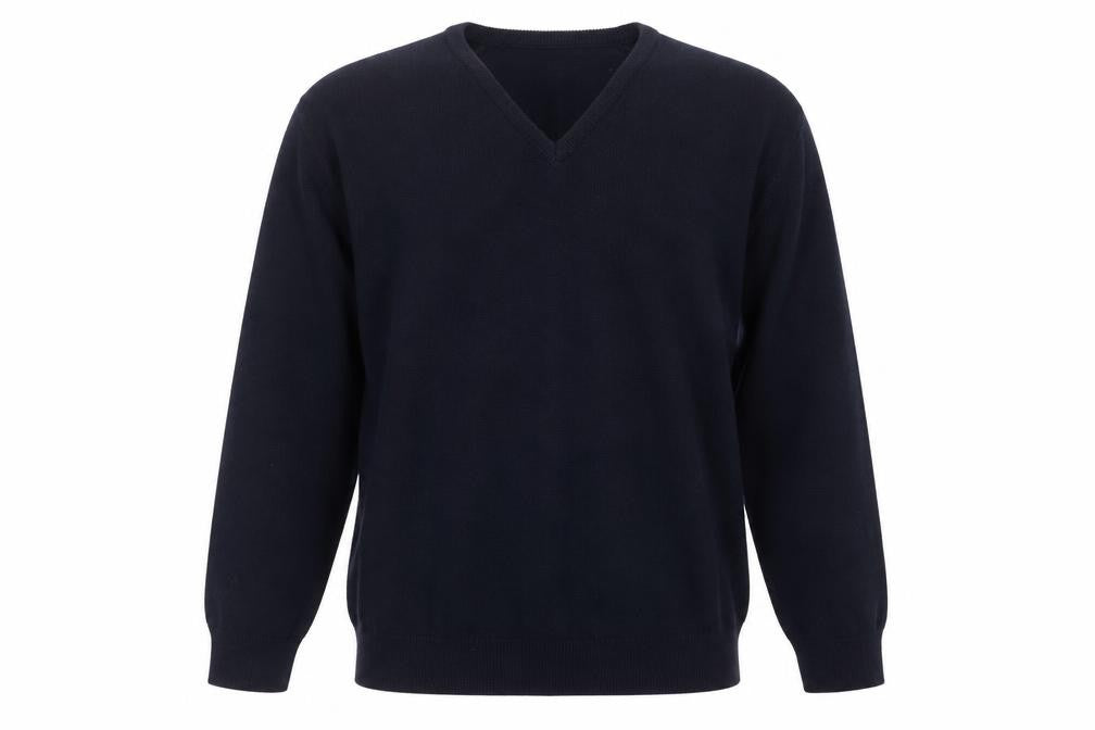 Front view of BHS men’s blue knit jumper, size L
