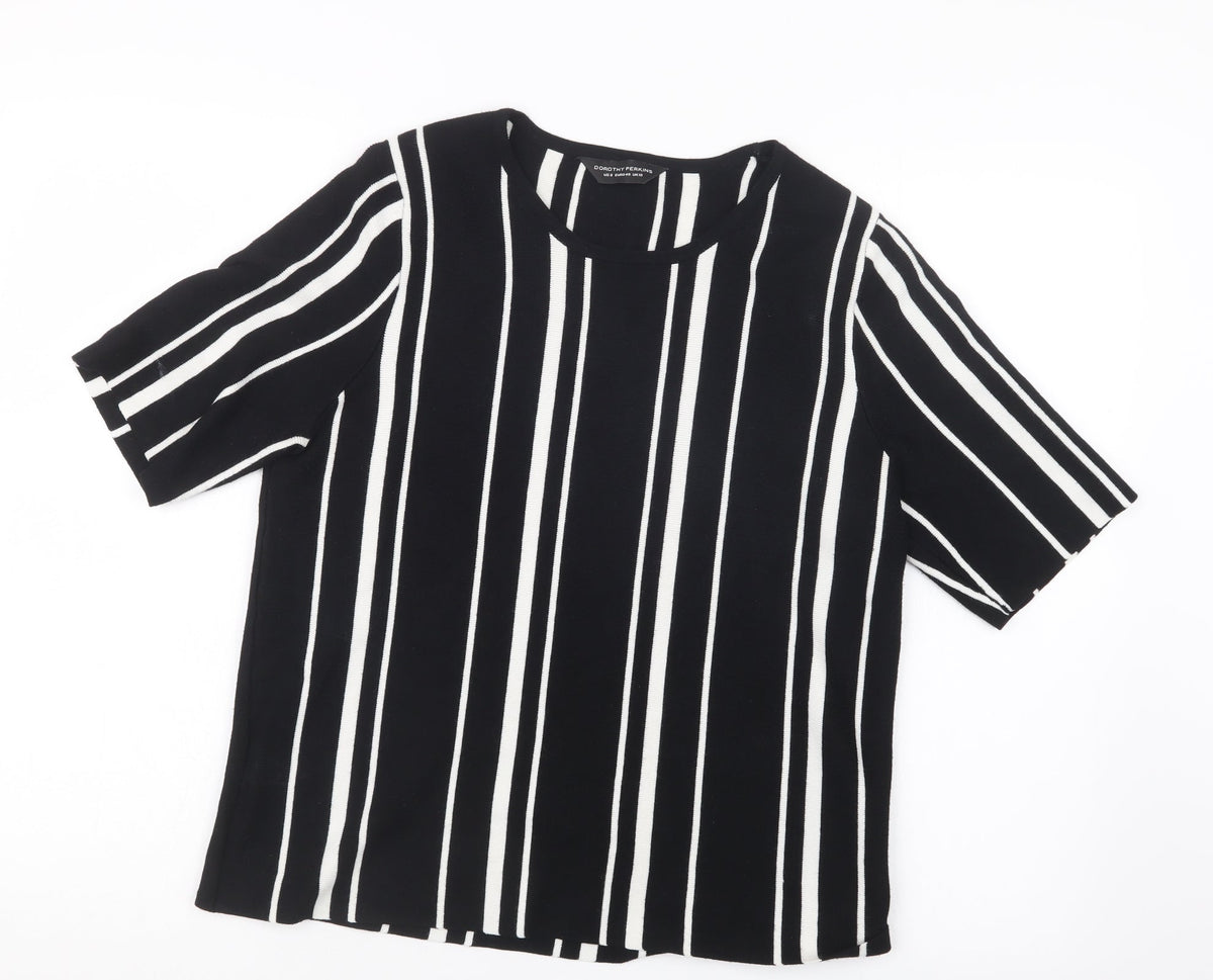 Additional front view of Dorothy Perkins women’s black striped jumper, size UK 12