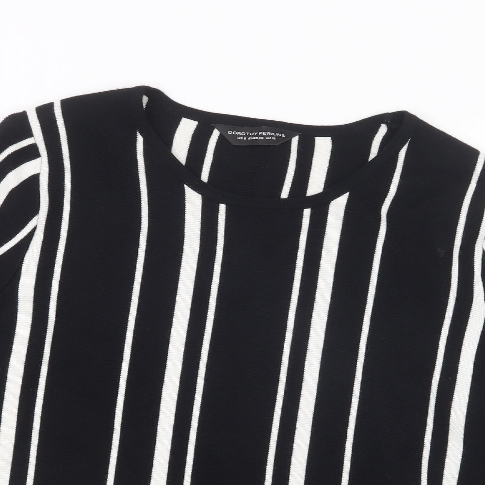 Close-up detail of Dorothy Perkins women’s black striped jumper, size UK 12