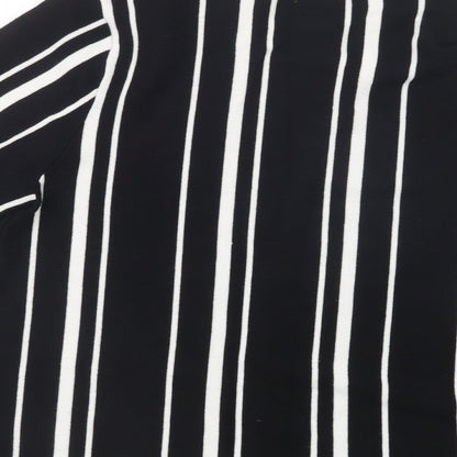 Brand and care label for Dorothy Perkins women’s black striped jumper, size UK 12
