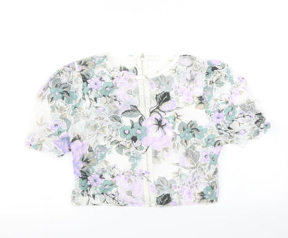 SheIn Womens White Floral Mesh Cropped T-Shirt Size M