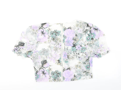 SheIn Womens White Floral Mesh Cropped T-Shirt Size M