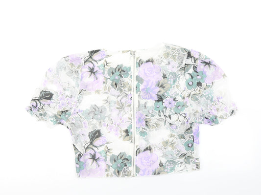 SheIn Womens White Floral Mesh Cropped T-Shirt Size M