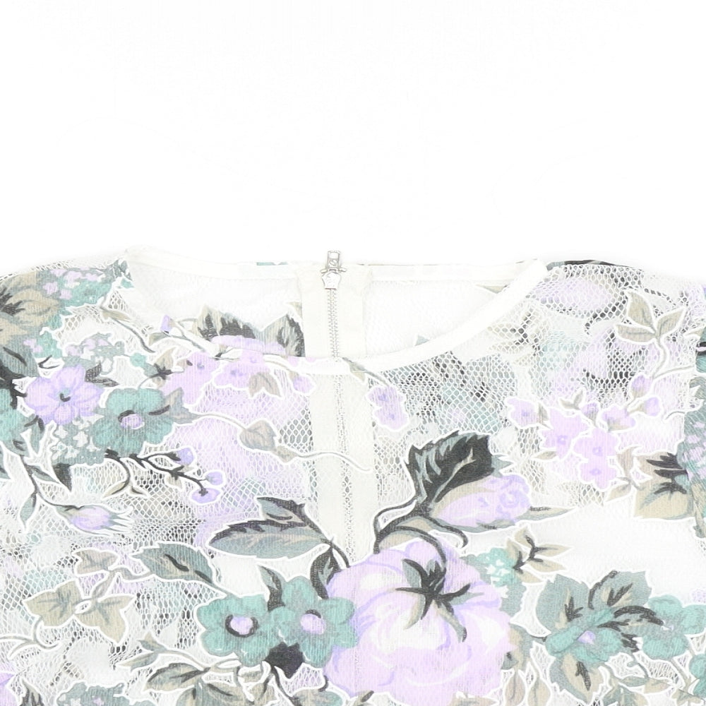 SheIn Womens White Floral Mesh Cropped T-Shirt Size M