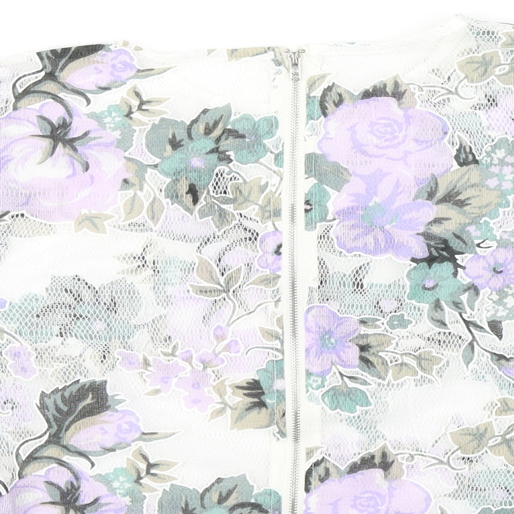 SheIn Womens White Floral Mesh Cropped T-Shirt Size M