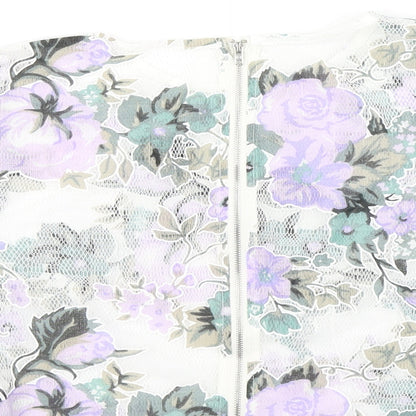 SheIn Womens White Floral Mesh Cropped T-Shirt Size M