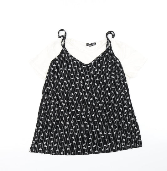 Boohoo Womens Black Floral  Basic T-Shirt Size 8