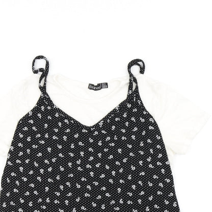 Boohoo Womens Black Floral  Basic T-Shirt Size 8