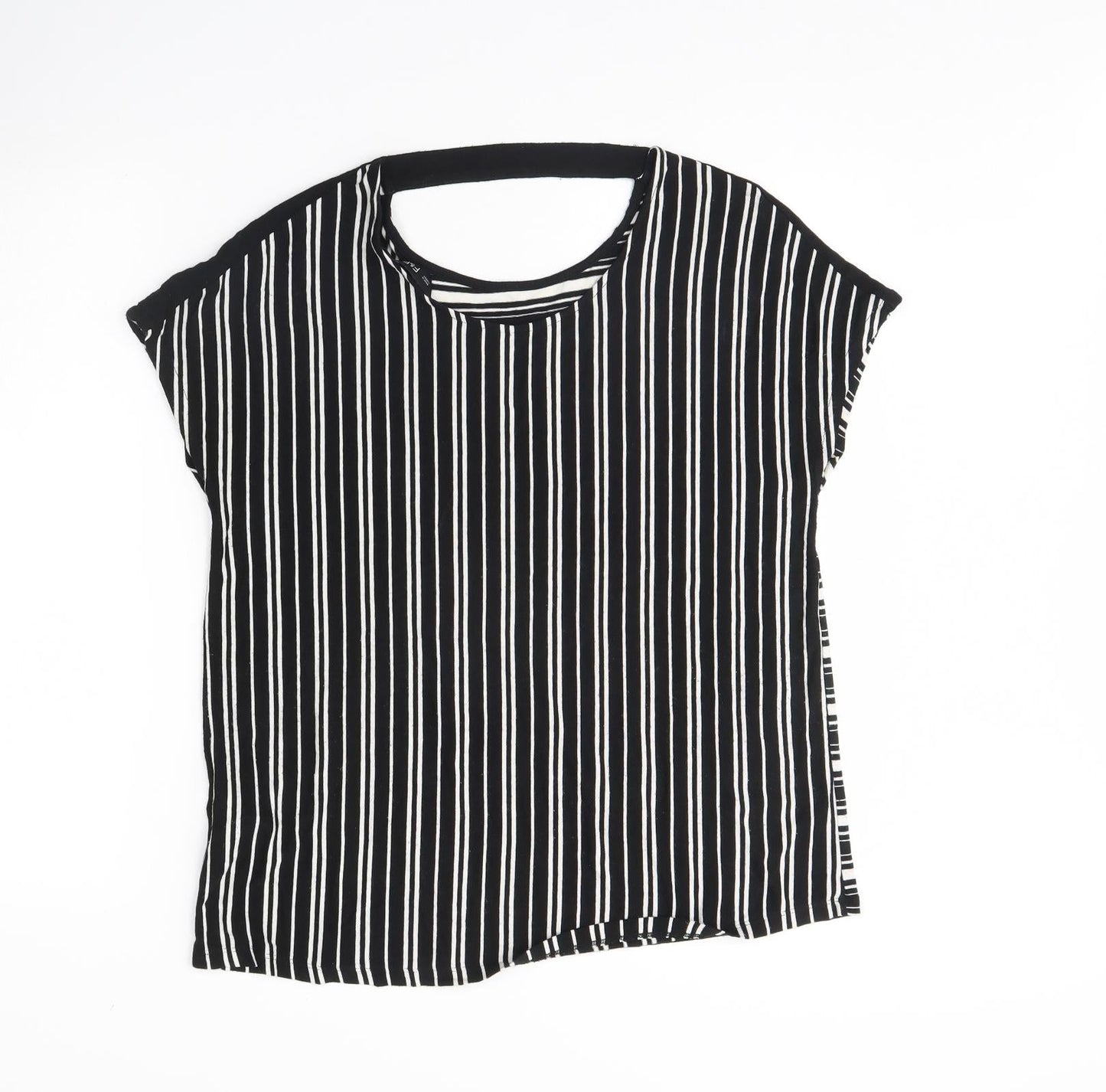 F&F Womens Black Striped  Basic T-Shirt Size 10
