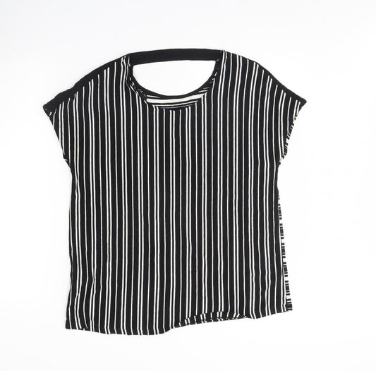 F&F Womens Black Striped  Basic T-Shirt Size 10