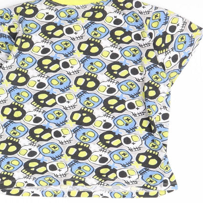 kids Boys Grey Spotted  Basic T-Shirt Size 10 Years  - skull