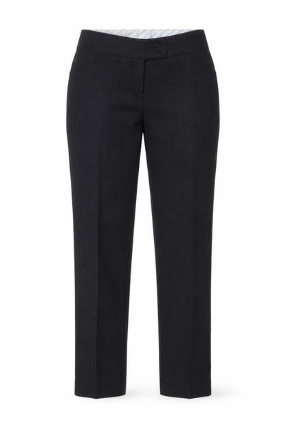 Front view of Preworn women’s blue dress pants trousers, size UK 12, 30-inch leg