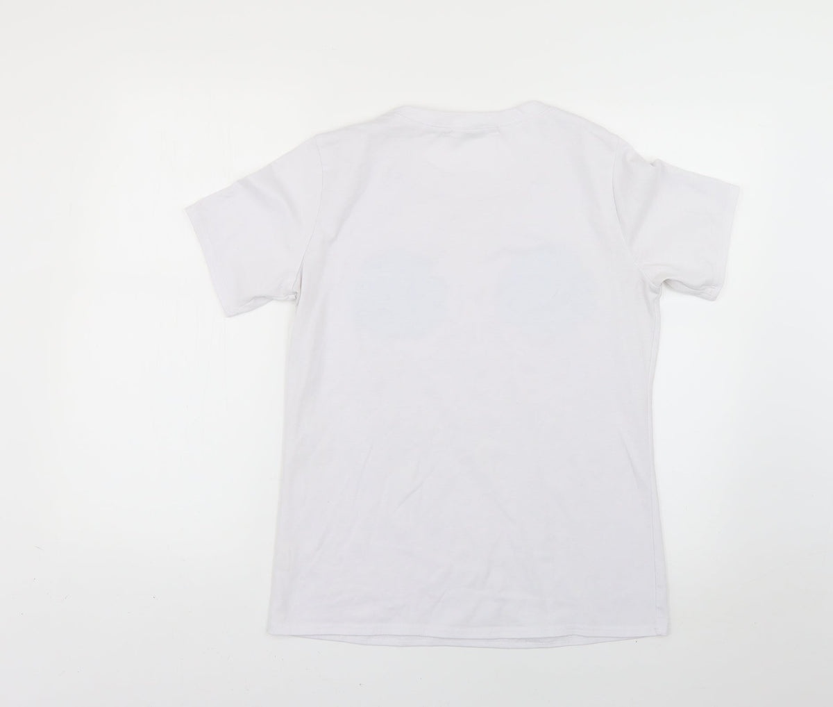 Back view of fearless clothing women’s white geometric basic t-shirt, size UK 14