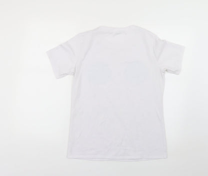 Back view of fearless clothing women’s white geometric basic t-shirt, size UK 14