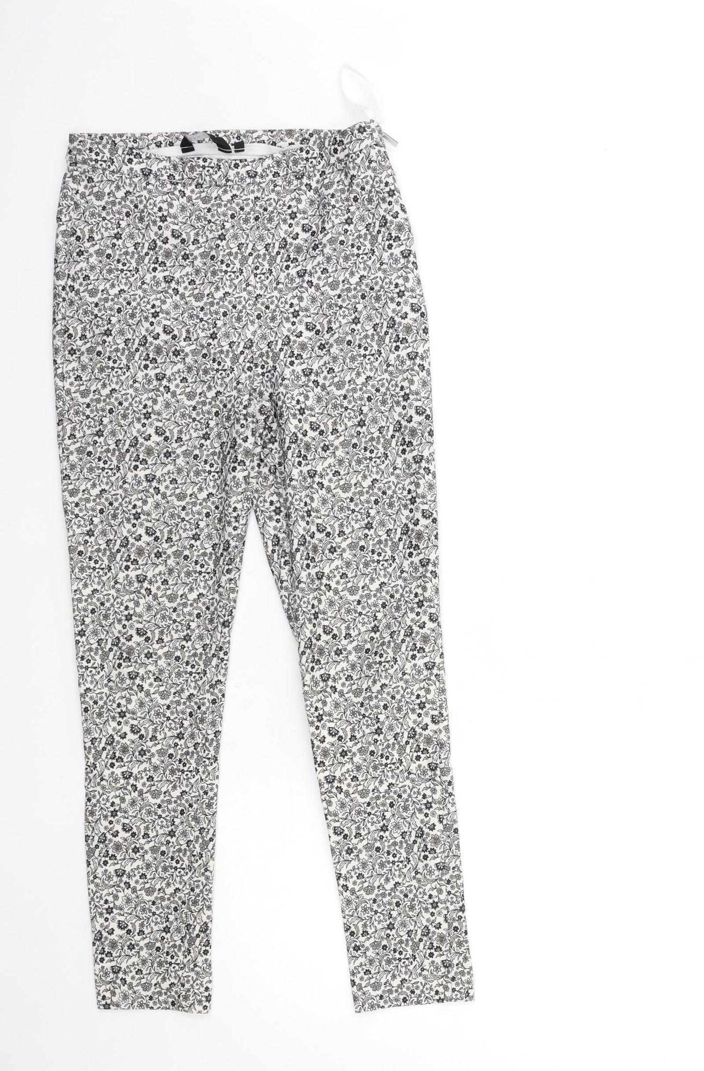 New Look Womens White Floral Denim Trousers  Size 10 L26 in