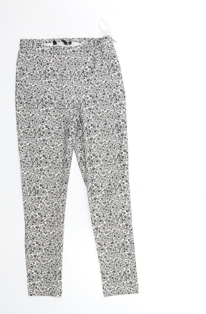 New Look Womens White Floral Denim Trousers  Size 10 L26 in