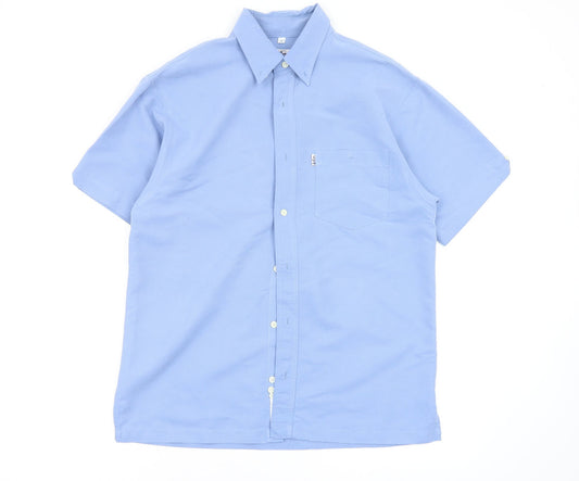 Mens UK Size S Lee Cooper Blue  Button-Up Short Sleeve Casual Shirt