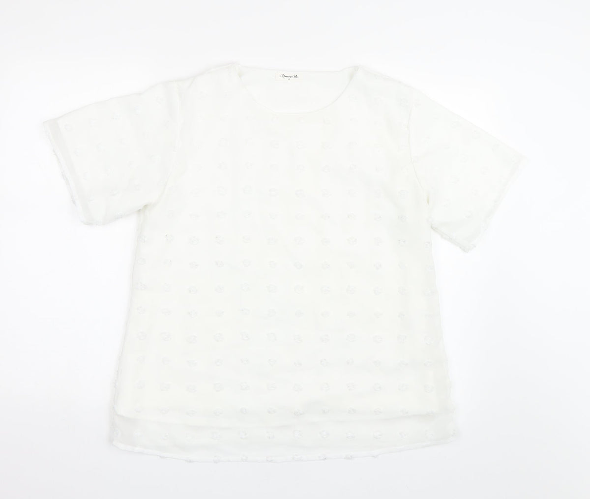 Additional front view of Bloomin Jelly women’s white polka dot basic t-shirt, size M