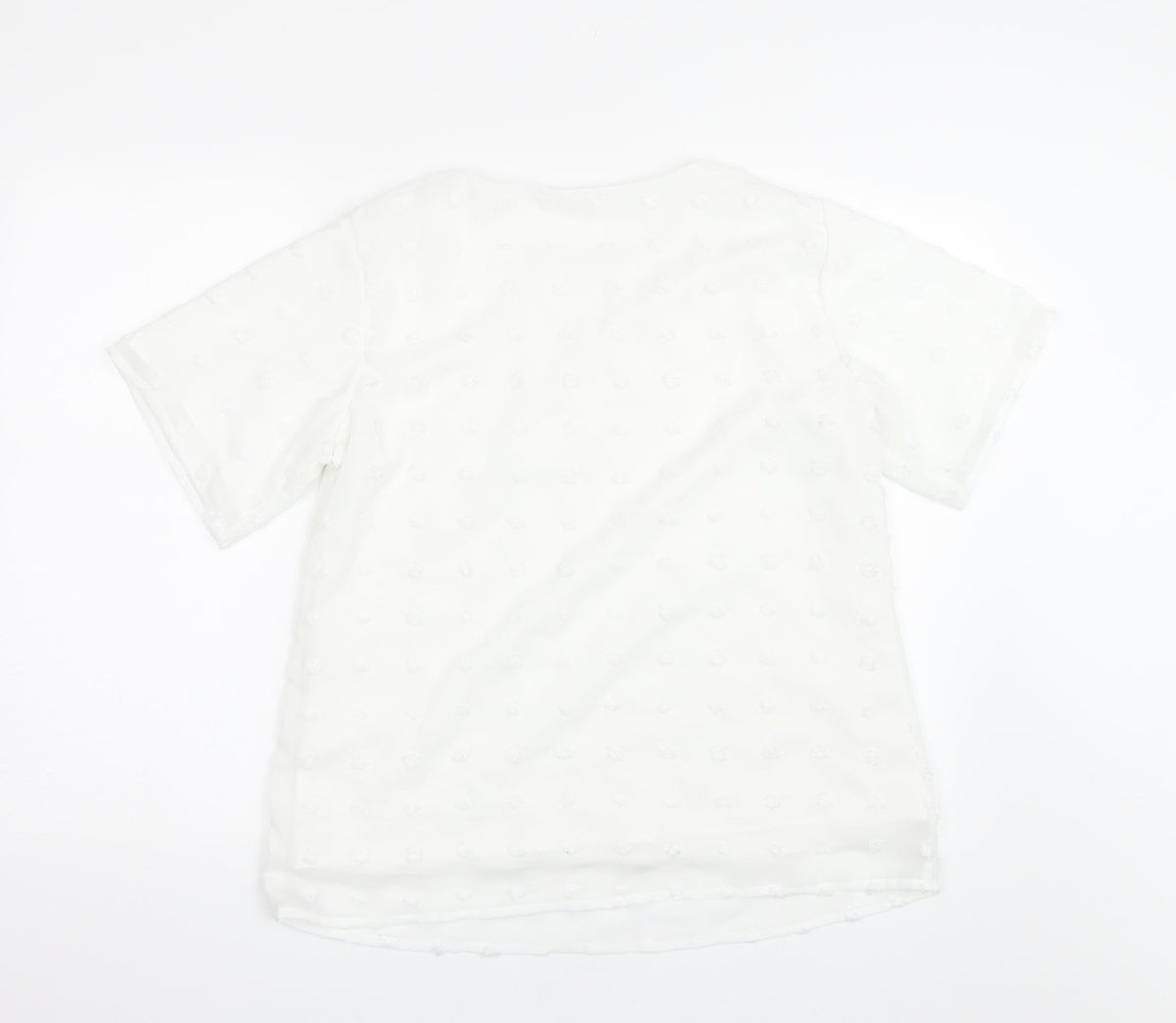 Back view of Bloomin Jelly women’s white polka dot basic t-shirt, size M