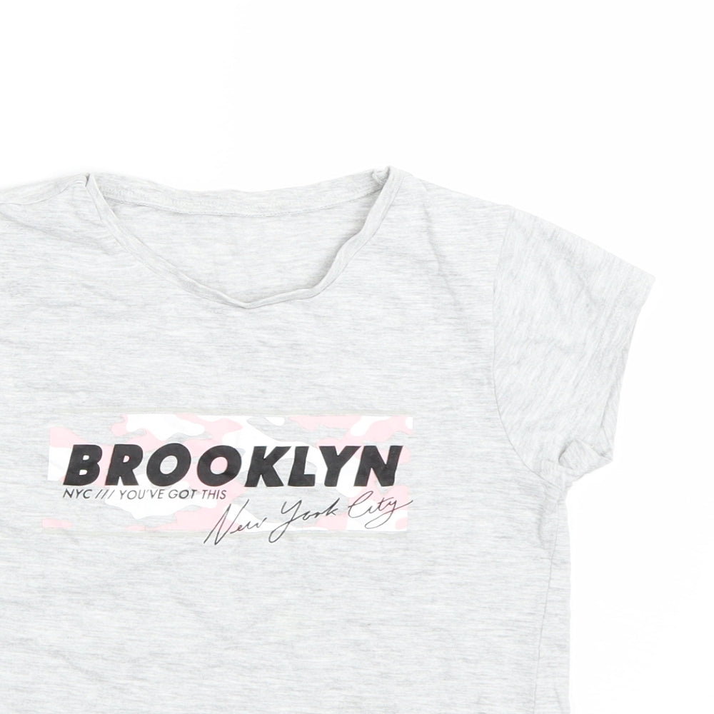 Close-up detail of George girls’ grey basic t-shirt, size 8-9, years - nyc