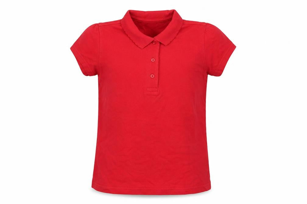 Front view of George girls’ red basic polo, size 8-9, years - school uniform