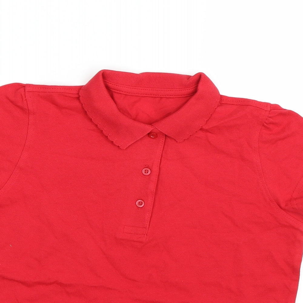 Close-up detail of George girls’ red basic polo, size 8-9, years - school uniform