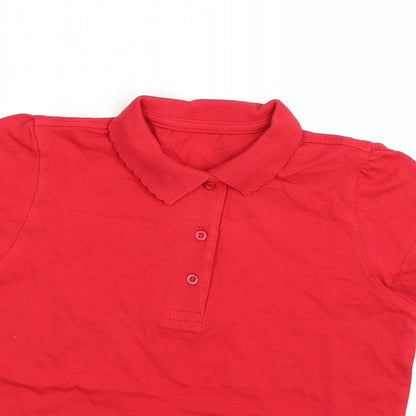 Close-up detail of George girls’ red basic polo, size 8-9, years - school uniform