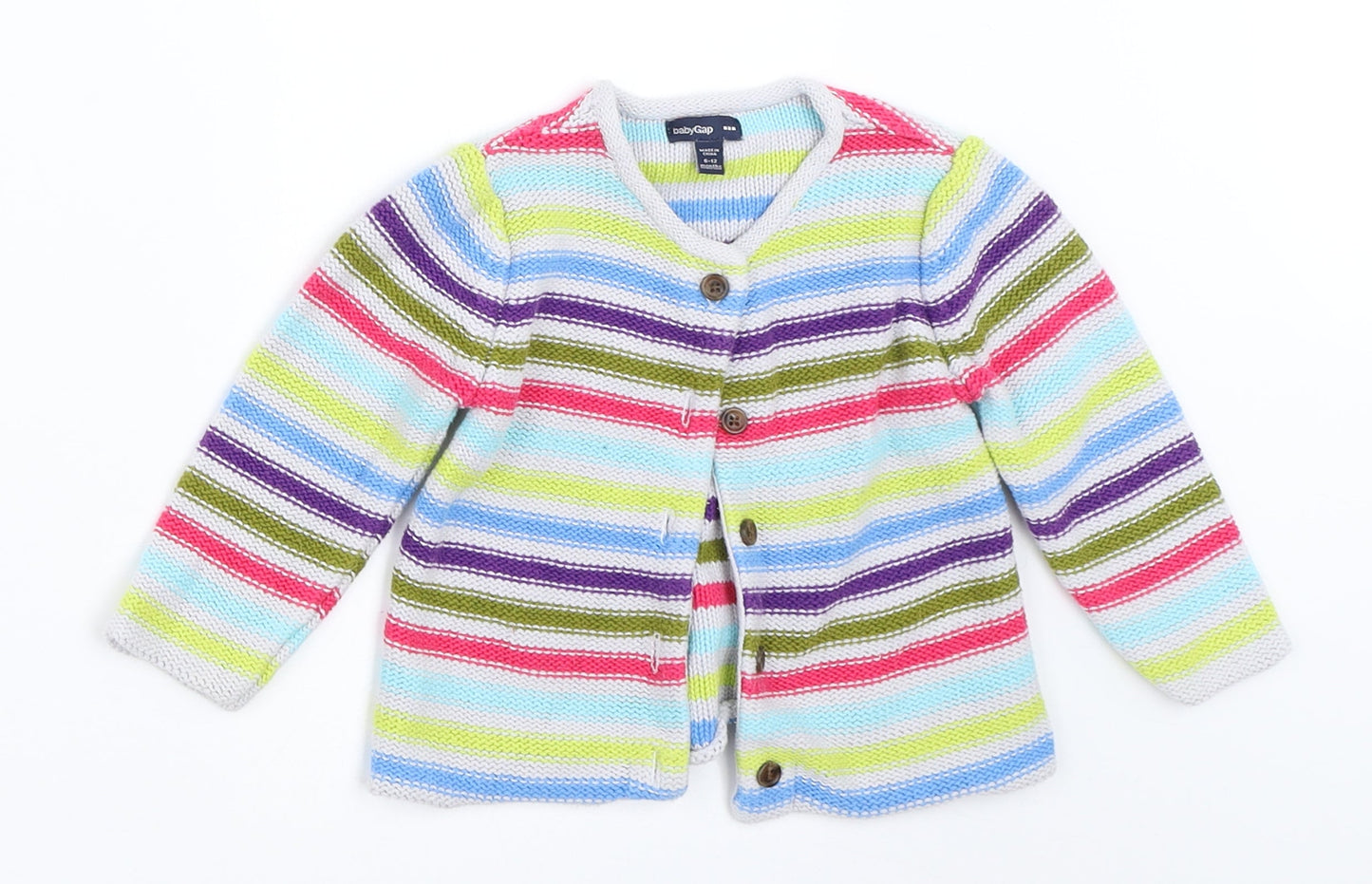 Gap Girls Grey Striped  Cardigan Jumper Size 6-9 Months