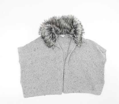 Primark Girls Grey  Knit Cardigan Jumper Size 10-11 Years  - fur trim