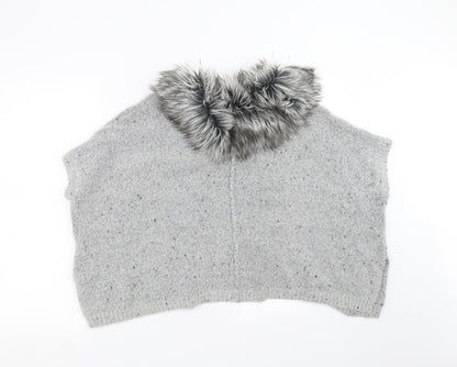 Primark Girls Grey  Knit Cardigan Jumper Size 10-11 Years  - fur trim