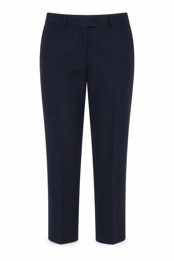 Front view of Debenhams women’s blue trousers, size UK 10, 28-inch leg