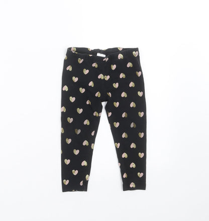 Preworn Girls Black   Carrot Trousers Size 2 Years - Heart pattern