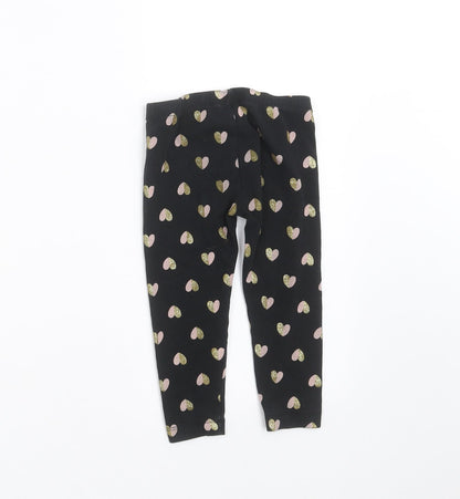 Preworn Girls Black   Carrot Trousers Size 2 Years - Heart pattern