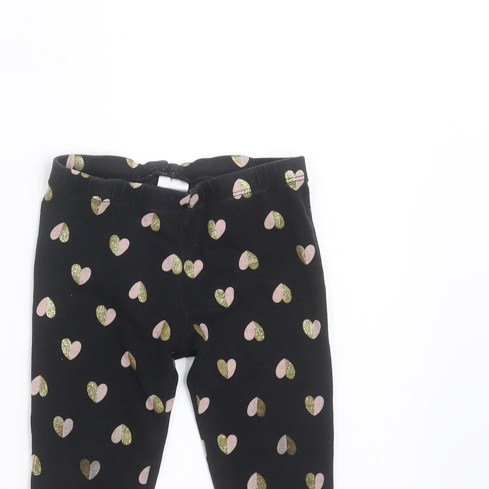 Preworn Girls Black   Carrot Trousers Size 2 Years - Heart pattern