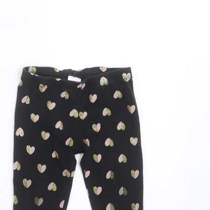 Preworn Girls Black   Carrot Trousers Size 2 Years - Heart pattern
