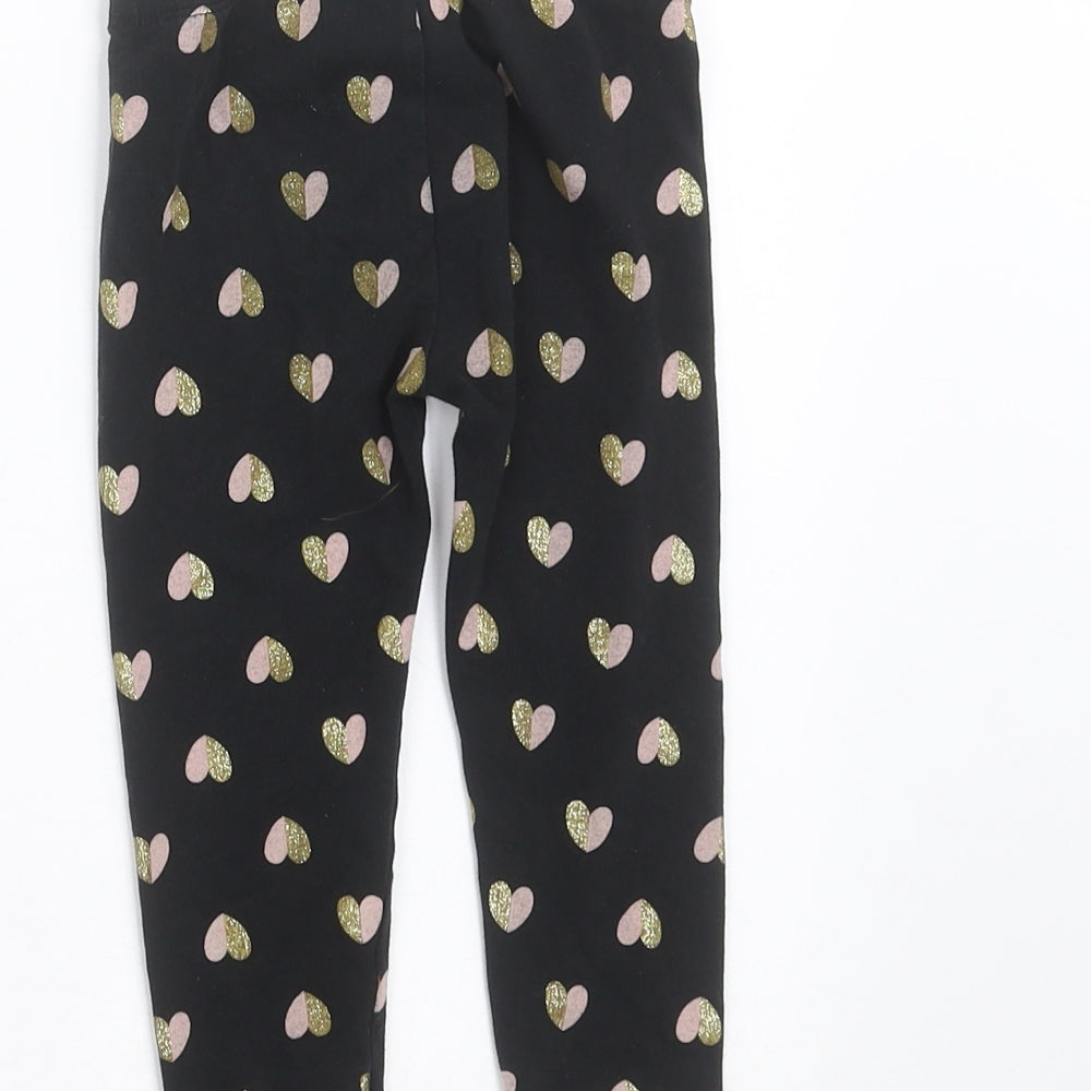 Preworn Girls Black   Carrot Trousers Size 2 Years - Heart pattern