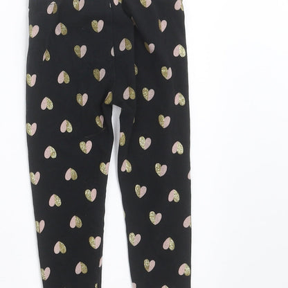 Preworn Girls Black   Carrot Trousers Size 2 Years - Heart pattern
