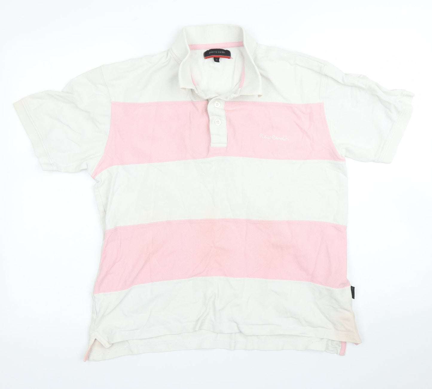 Piere Cardin Mens White Striped   Polo Size M