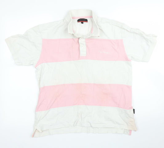 Piere Cardin Mens White Striped   Polo Size M