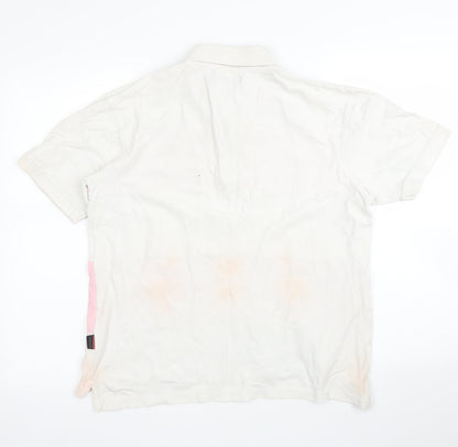 Piere Cardin Mens White Striped   Polo Size M