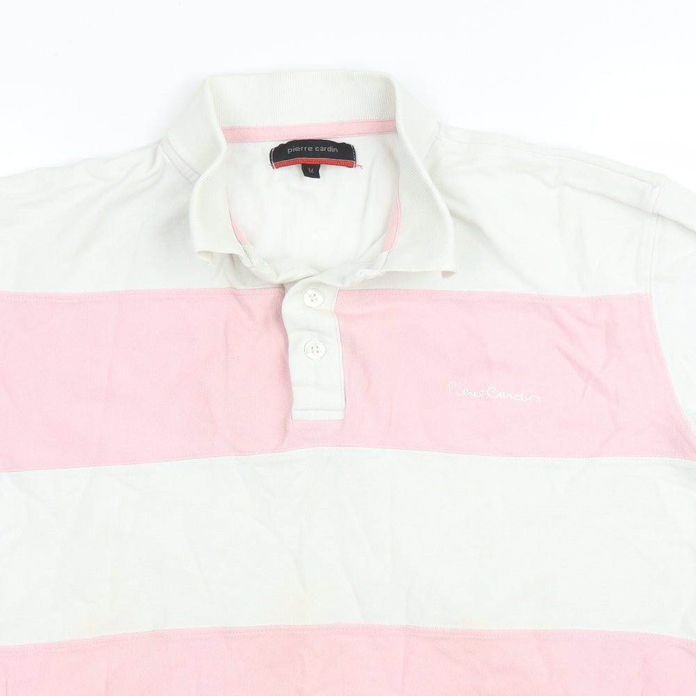 Piere Cardin Mens White Striped   Polo Size M