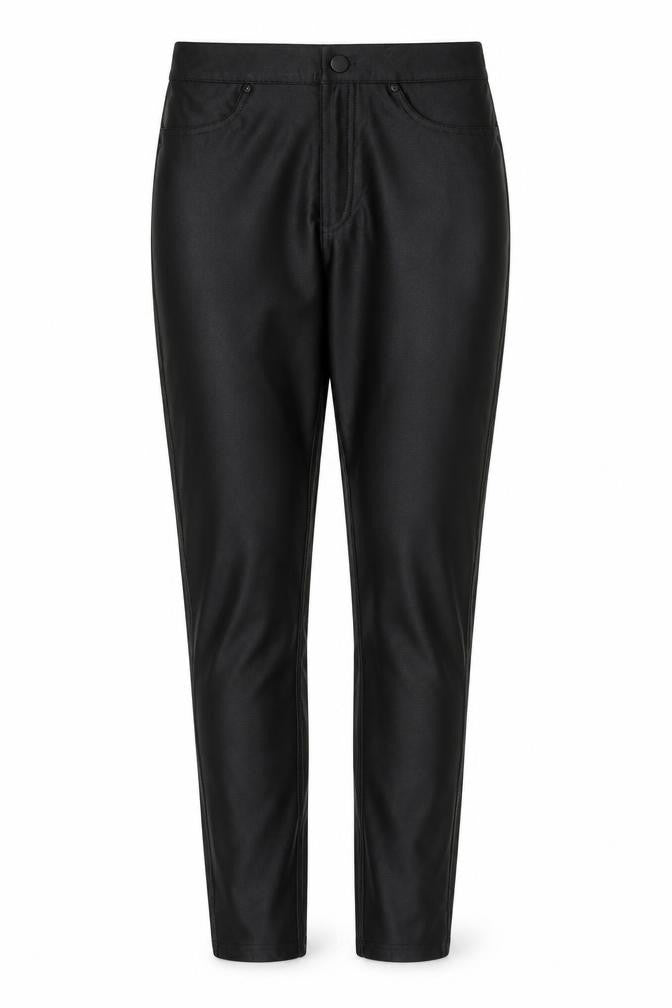 Front view of H&M women’s black carrot trousers, size S, 29-inch leg