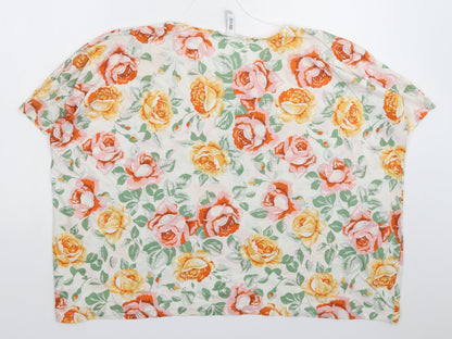 Denim & Co. Womens White Floral  Basic T-Shirt Size 10  - Oversized