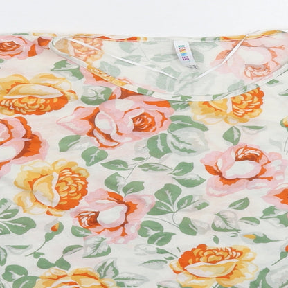 Denim & Co. Womens White Floral  Basic T-Shirt Size 10  - Oversized