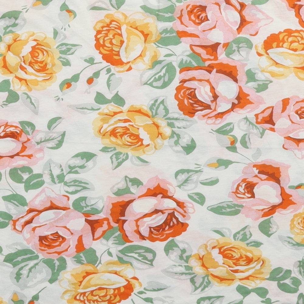 Denim & Co. Womens White Floral  Basic T-Shirt Size 10  - Oversized