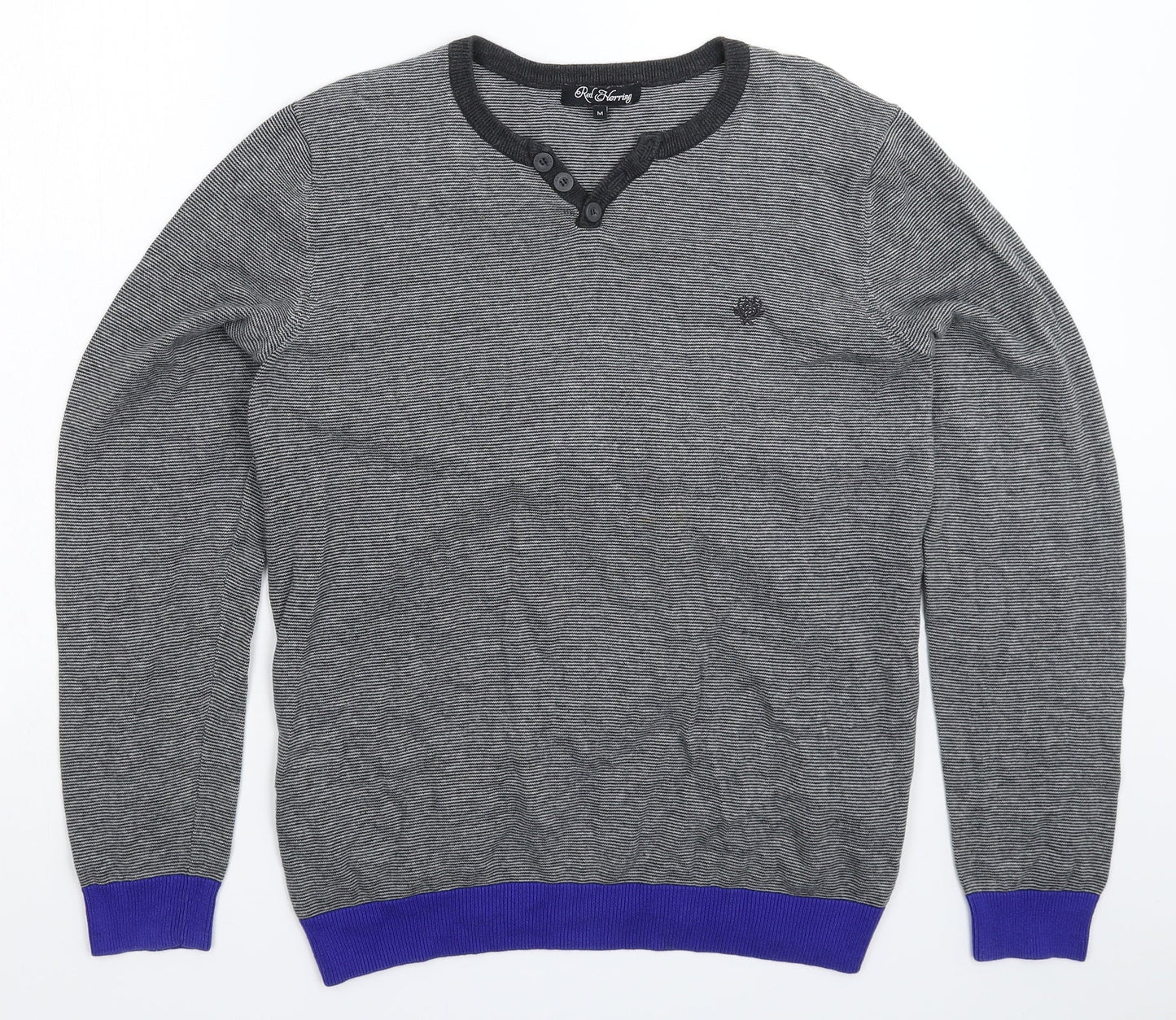 Red Herring Mens Grey Striped Knit Pullover Jumper Size M