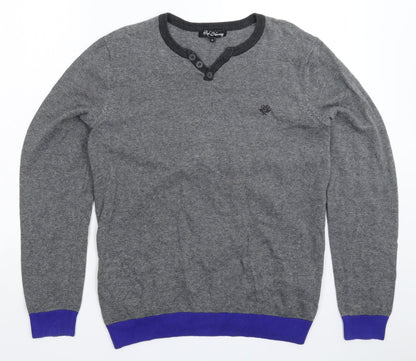 Red Herring Mens Grey Striped Knit Pullover Jumper Size M