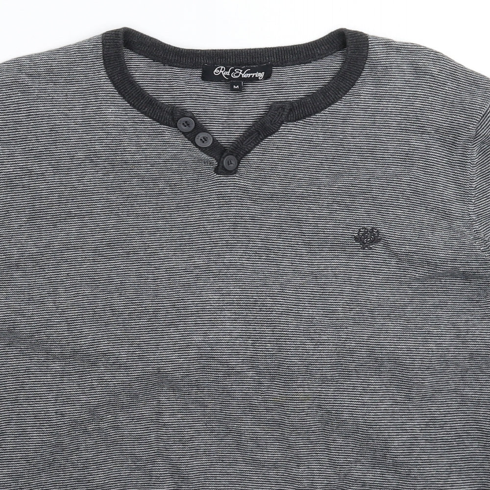 Red Herring Mens Grey Striped Knit Pullover Jumper Size M