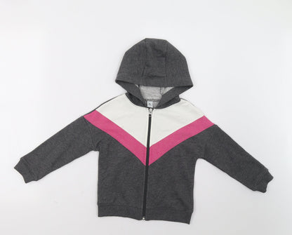 Sainsburys Girls Grey Striped  Full Zip Sweatshirt Size 5 Years
